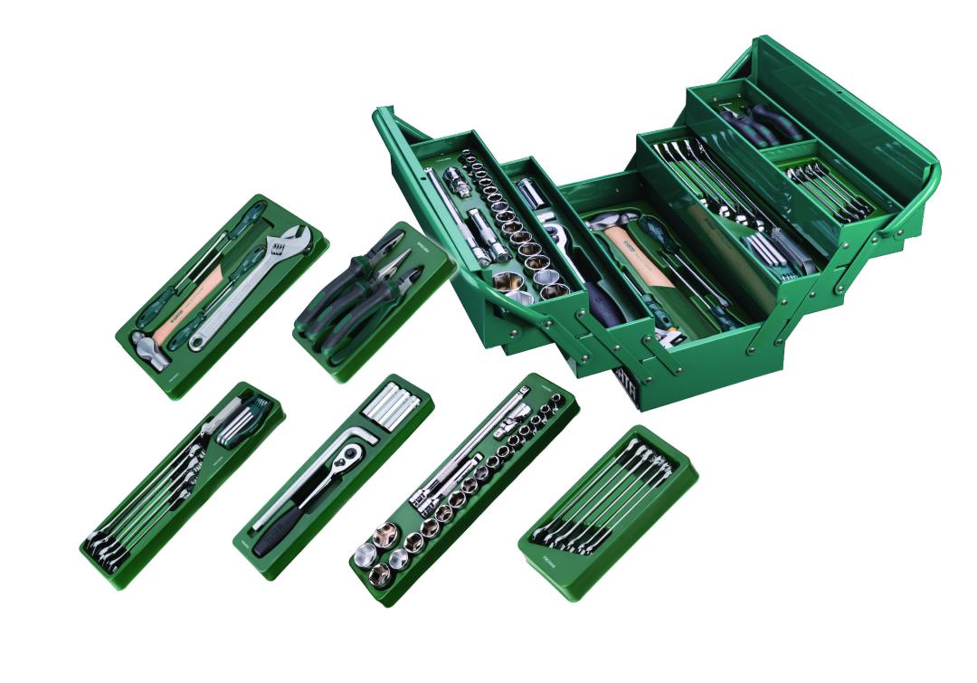 70 Pc. 1/2" Drive 6 Point Metric Cantilever Tool Box and Tray Set SATA