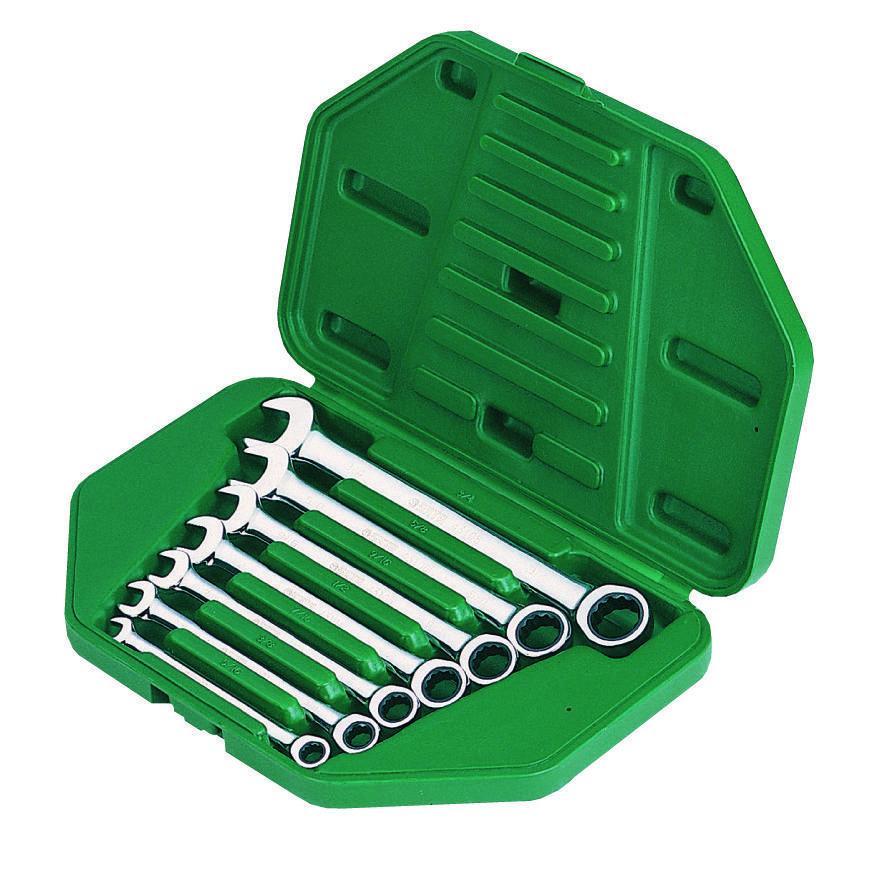 7Pc. Full Polish Combination Ratcheting Wrench Set SATA