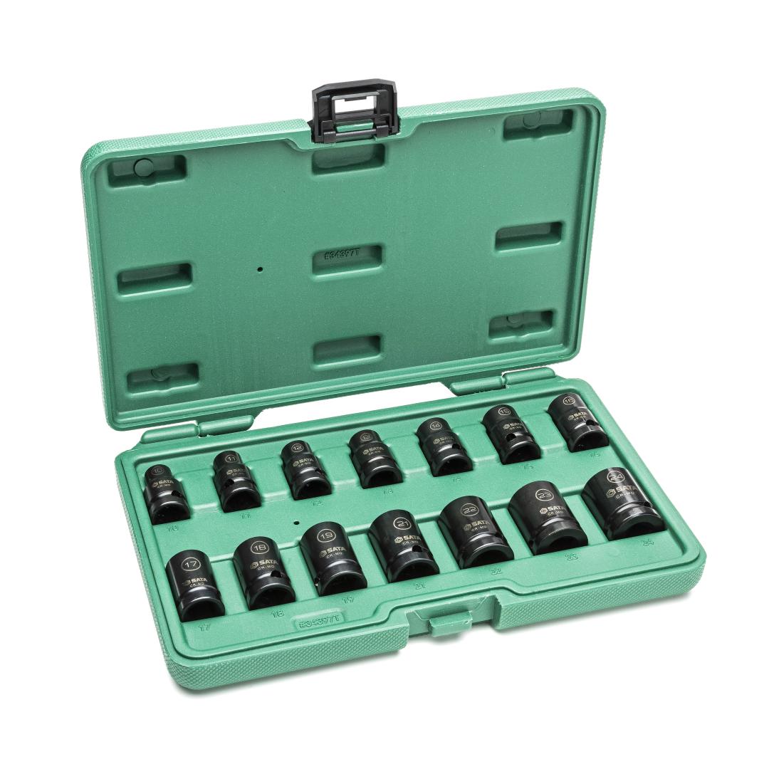 14Pc. 1/2" Drive 6 Point Metric Thin Wall Impact Socket Set - SATA