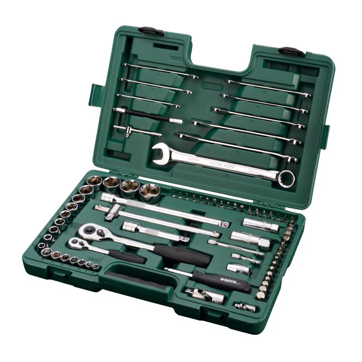 76 Pc. 1/4” and 1/2” Drive 6 Point Metric Socket Wrench Set - SATA