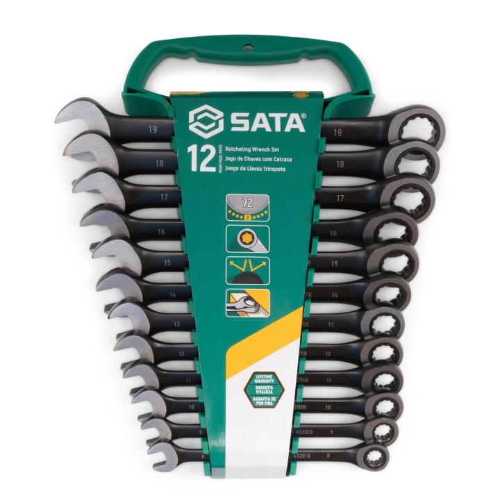 12 Pc. Metric Combination Ratcheting Wrench Set - Black Edition - SATA