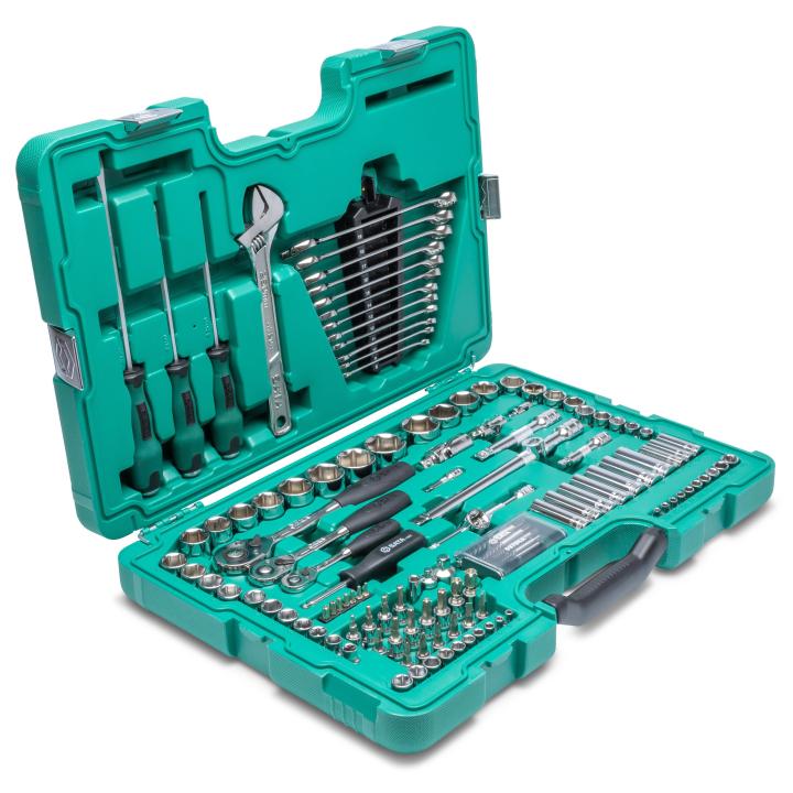 124 Pc. 1 4 3 8 and 1 2 Drive 6 Point Metric SAE 6 Point Socket Wrench Set SATA