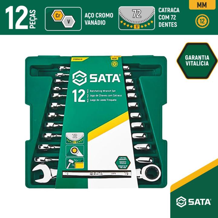 12 Pc. Metric Combination Ratcheting Wrench Set - SATA