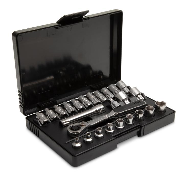 25 Pc. 1 4 Drive 6 Point Metric SAE Pass Thru Socket Set SATA