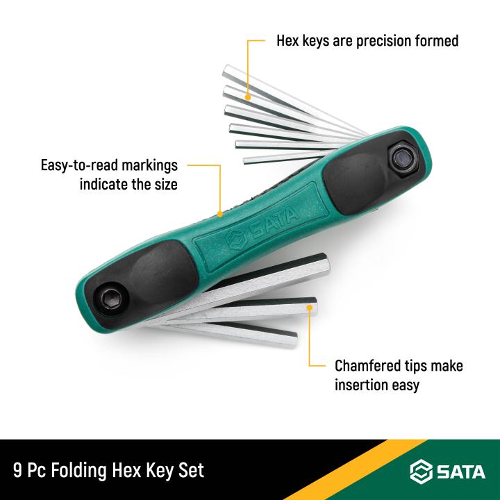 9 Pc. SAE Hex Key Fold-Up Set - SATA